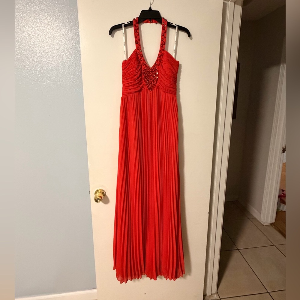 Red Halter Evening Gown